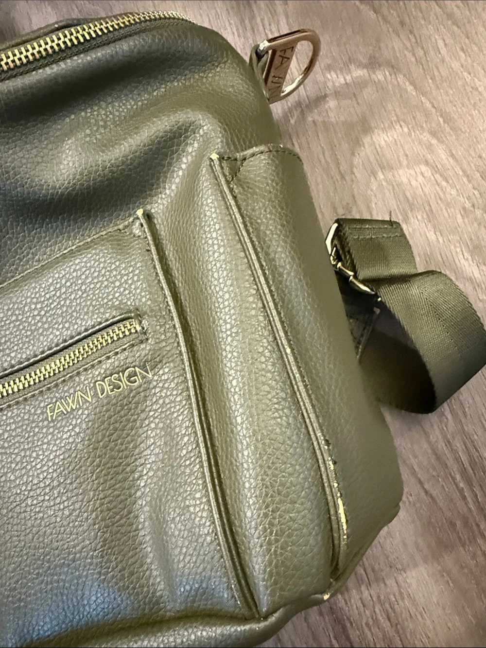 Fawn Design Olive Green Pebbled Backpack Crossbody